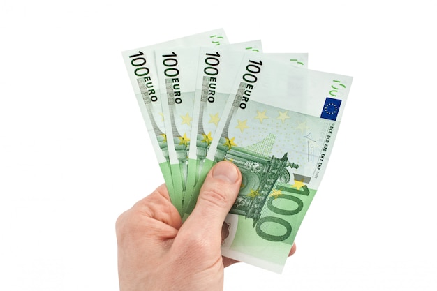 Geld euro in een hand geïsoleerd