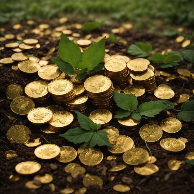 Foto geld groeit in het veld tussen groene bladeren.