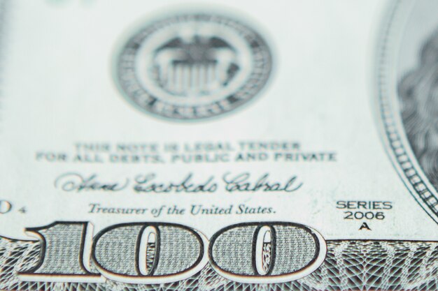 Foto geld kleurrijke close-up. details van amerikaanse de bankbiljettenrekeningen van de nationale valuta