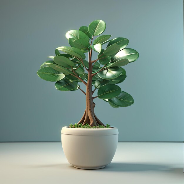 Geldboom 3d render concept met potplant