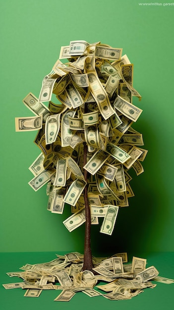 Geldboom met dollars in plaats van bladeren groene achtergrond