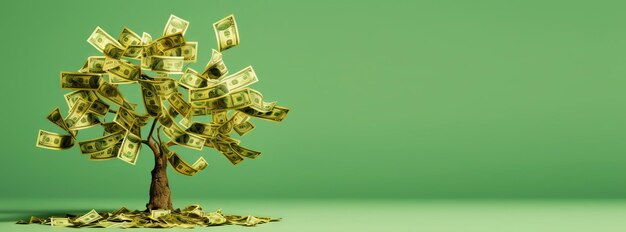 Geldboom op lichtgroene achtergrond Bladeren als dollarbiljetten Investeringsconcept Generatieve AI