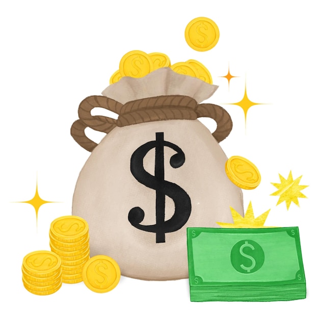 Geldzak png gouden munten financiën remix transparante achtergrond