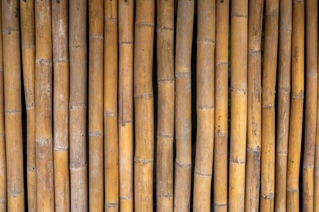 Foto gele achtergrond met textuur van bamboeplanken