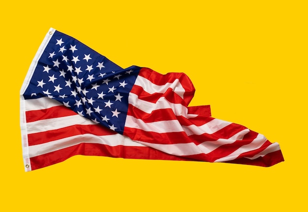 Gele achtergrond, usa vlag, sjabloon voor horizontale banner.