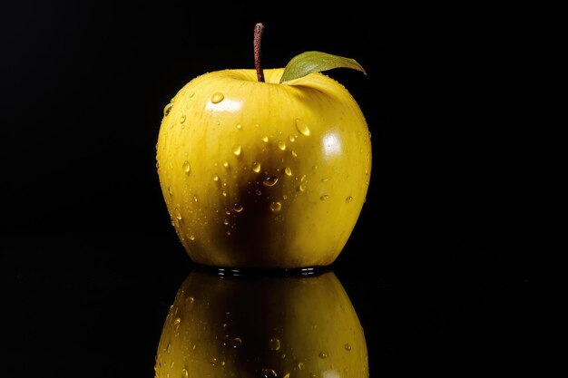 Foto gele appel zit bovenop een tafel