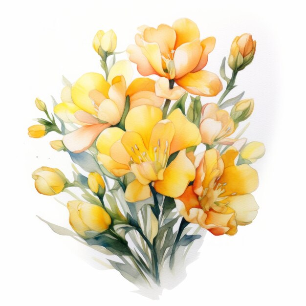 Gele aquarel freesia zomer bloem illustratie op witte achtergrond Bloem bloesem concept