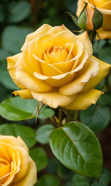 Foto gele bloeiende roos gele gouden roos bloem prachtig uitzicht