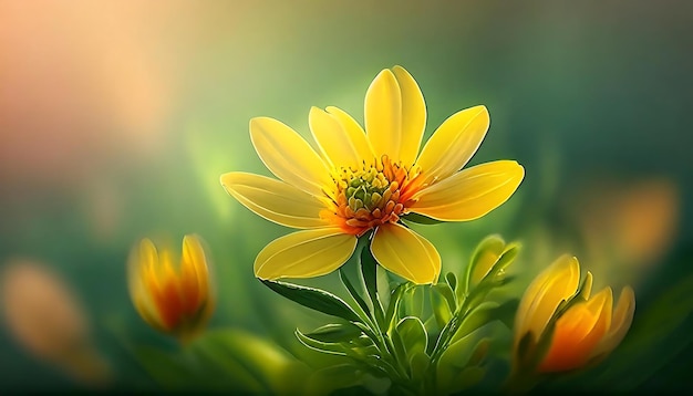 gele bloem met groene achtergrond