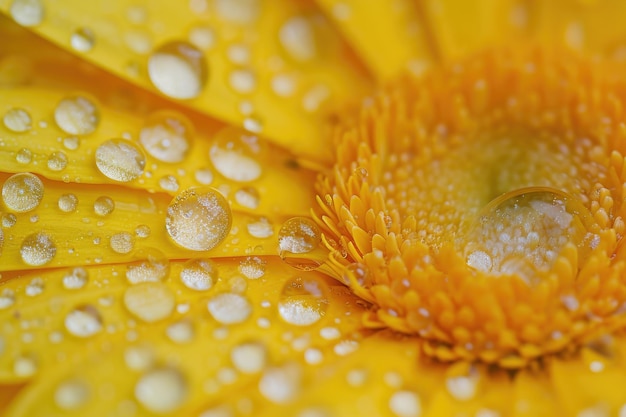 Foto gele bloem met waterdruppels erop.