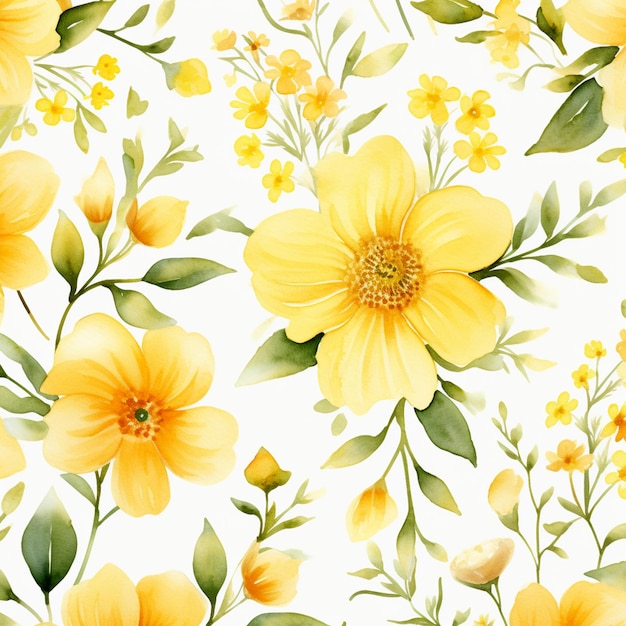 Gele bloemen aquarel naadloze patronen achtergrond