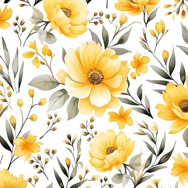 Gele bloemen aquarel naadloze patronen