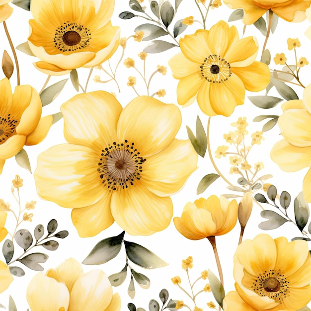 Gele bloemen aquarel naadloze patronen
