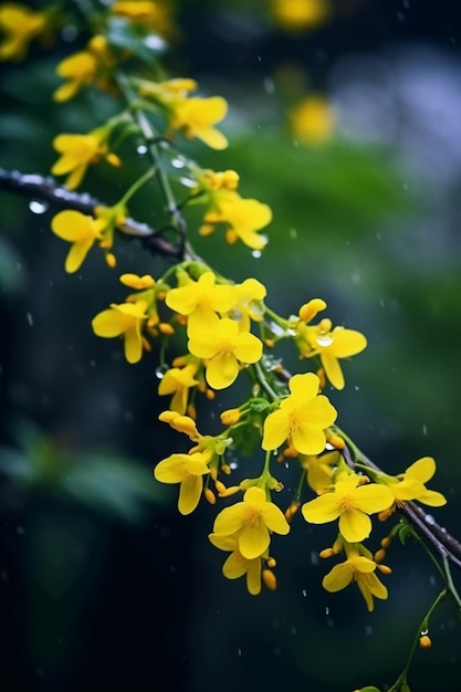 Gele bloemen in de regen