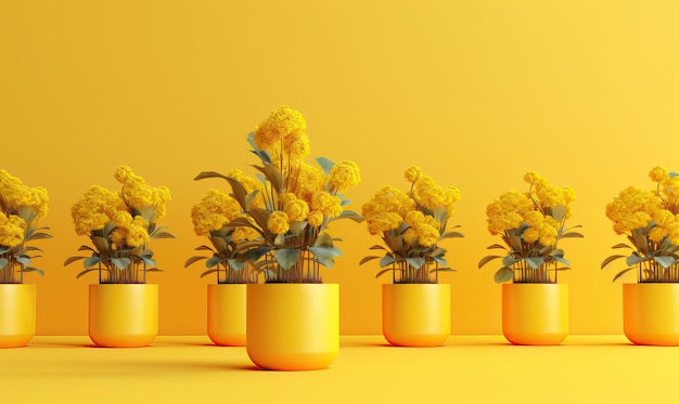 Gele bloemen in potten op gele achtergrond computer art stijl gecreëerd met behulp van generatieve AI-tools