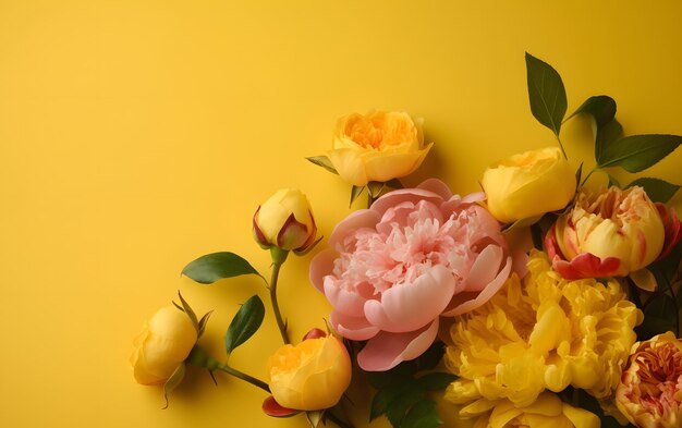 Gele bloemen op een gele achtergrond