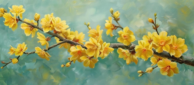 Gele bloemen op een tak schilderij