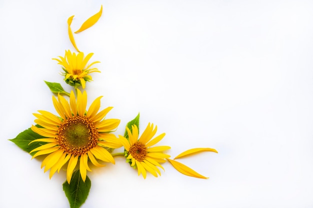 gele bloemen zonnebloemen arrangement plat ansichtkaart stijl