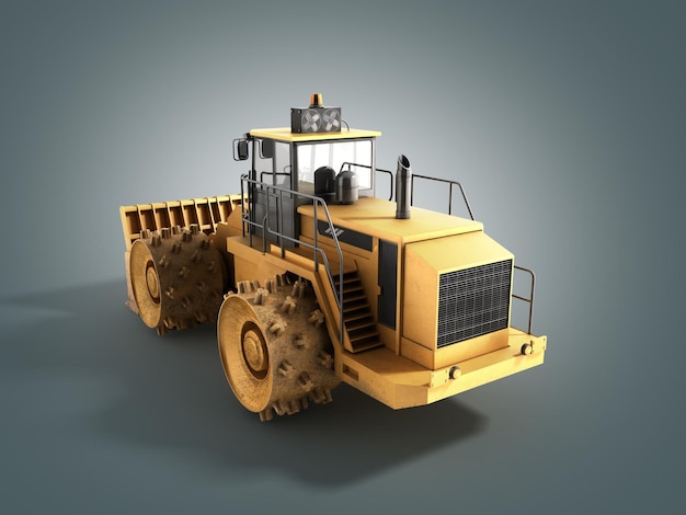 Foto gele bulldozer 3d render op grijs