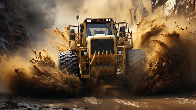 Gele bulldozer overwint barrière