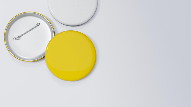 Gele cirkel pin badge mockup en kopie ruimte op witte achtergrond