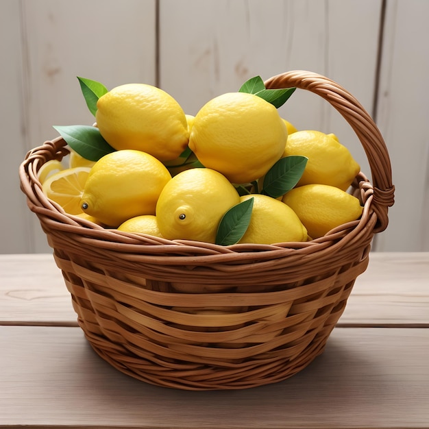 gele citroenen met gesneden citroen in een mand op houten oppervlak gegenereerd ali