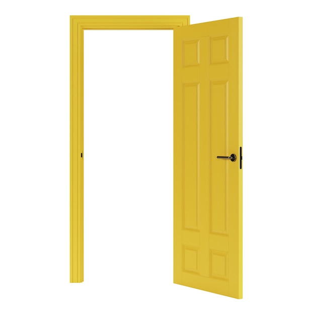 Gele deur geïsoleerd op een witte achtergrond. 3D-weergave.