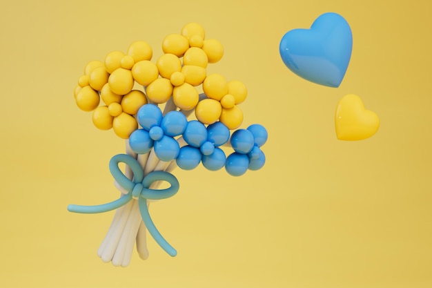 Gele en blauwe ballonnen in de kleuren van de vlag van oekraïne 3d render