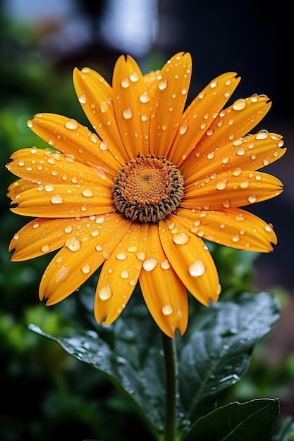 gele en oranje tinten bloem met waterdruppels