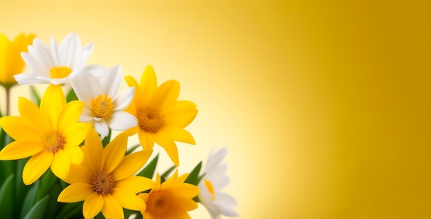 Gele en witte bloemen op een gele achtergrond Kopieer plaats Bannerontwerp