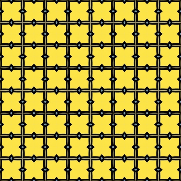 Gele en zwarte achtergrond met een patroon van vierkanten en lijnen.