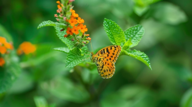 Gele en zwarte vlinder op een groene plant