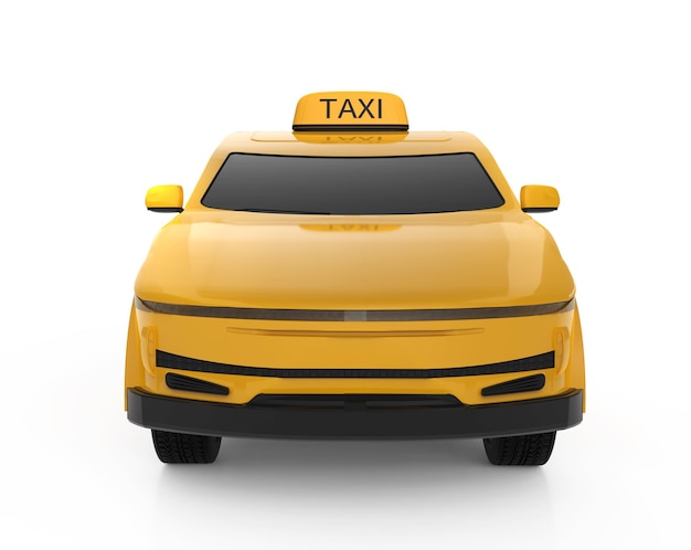 Gele ev taxi of elektrisch voertuig op witte achtergrond