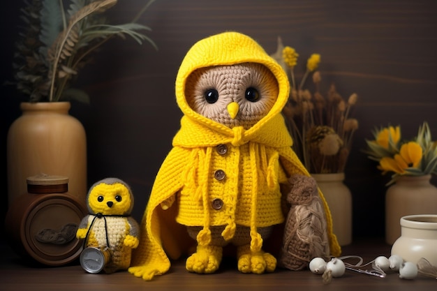 Gele Haken Materialen voor het maken van een Amigurumi Generative Ai