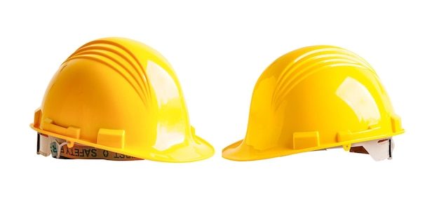 Gele helm geïsoleerd op witte achtergrond beschermt de veiligheid van ingenieurs op de bouwplaats