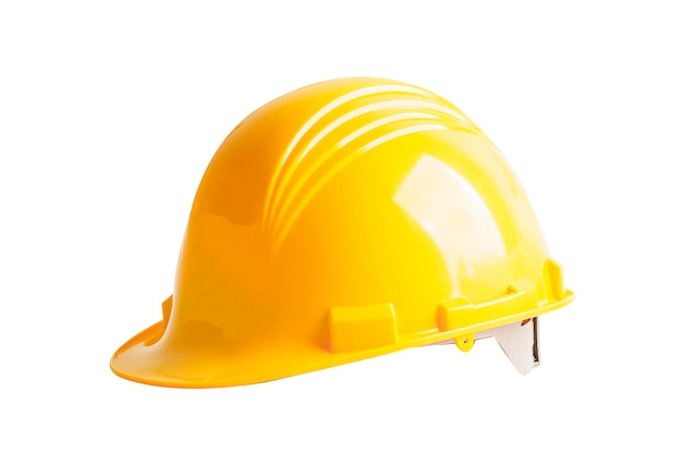 Gele helm geïsoleerd op witte achtergrond met clipping pad bescherming voor de veiligheid van de ingenieur in
