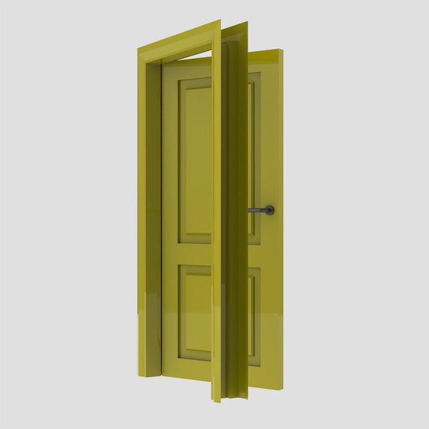 Gele houten binnendeur illustratie set verschillende open gesloten geïsoleerde witte achtergrond