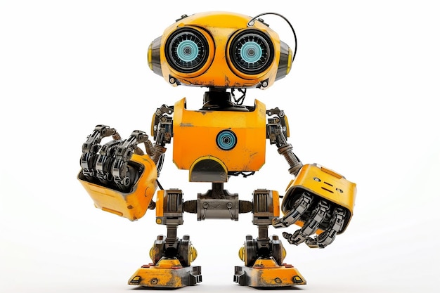 Gele industriële robot geïsoleerd op een witte achtergrond