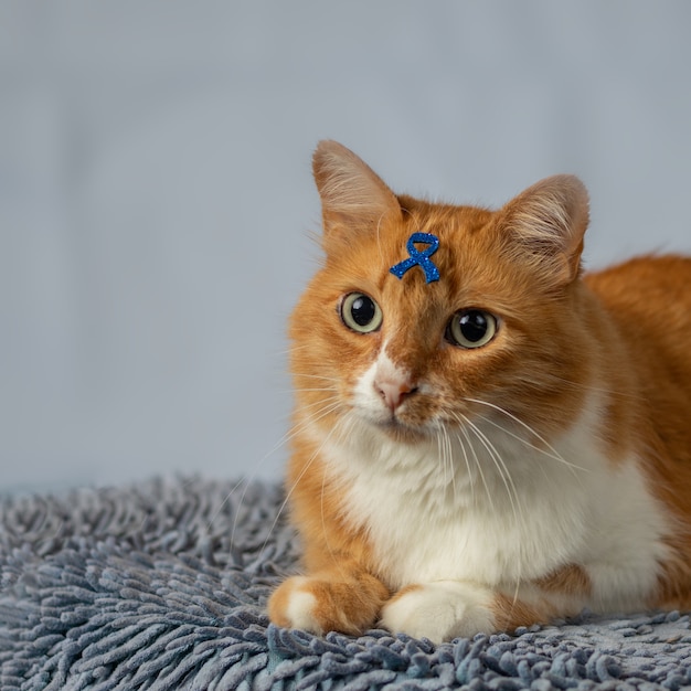 Gele kat met symbool op voorhoofd verwijzend naar blauwe novembercampagne.