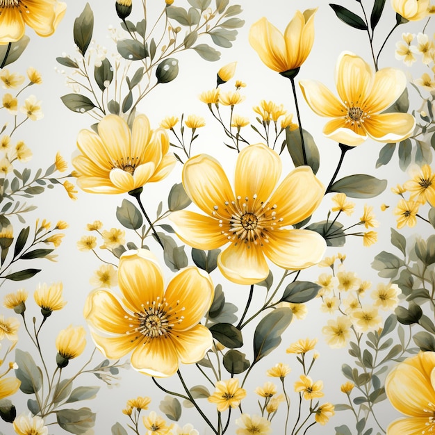 Gele kleine bloemen aquarel naadloze patterns4