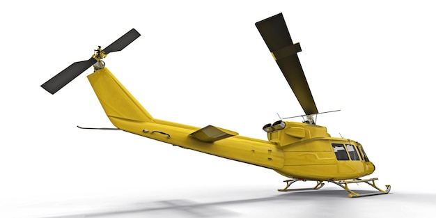 Gele kleine militaire transporthelikopter op witte geïsoleerde background