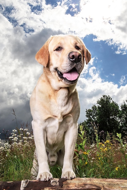 Gele Labrador Retriever op groene bosweide