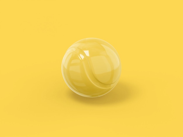 Gele mono kleur tennisbal op een gele effen achtergrond Minimalistisch design object 3D-rendering pictogram ui ux interface-element