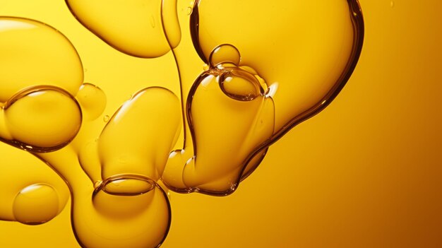 Gele olie Omega bubbels gouden druppels Gele vloeistof Cosmetische huidverzorging