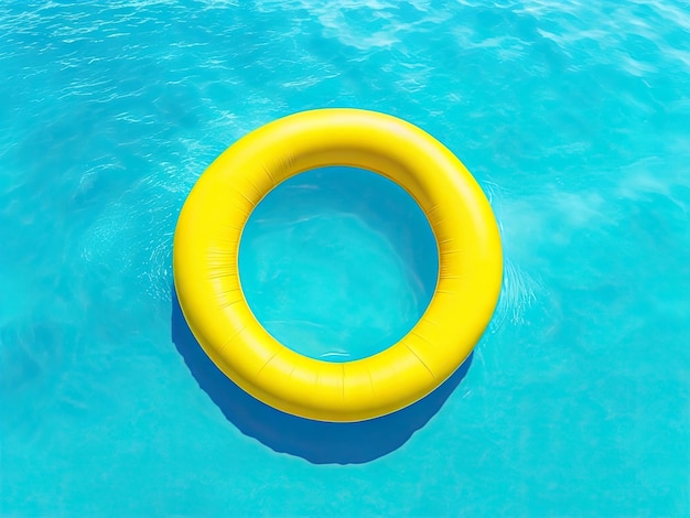 Gele opblaasbare ring in blauwe waterpool zomer achtergrond ai generatief