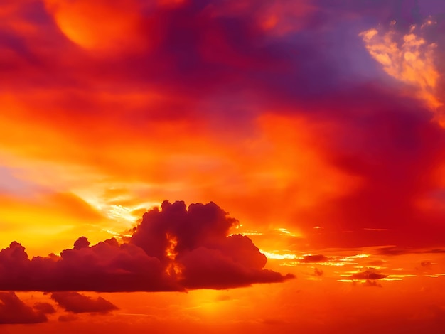 Gele oranje rode zonsondergang Dramatische hemel met stormwolken ai gegenereerd