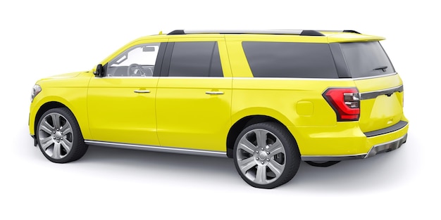 Gele Premium Familie SUV geïsoleerd op een witte achtergrond 3D-rendering