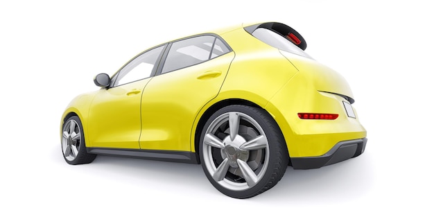 Gele schattige kleine elektrische hatchback auto 3D illustratie