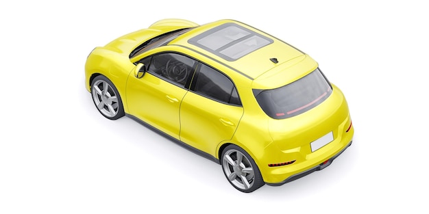 Gele schattige kleine elektrische hatchback auto 3D illustratie