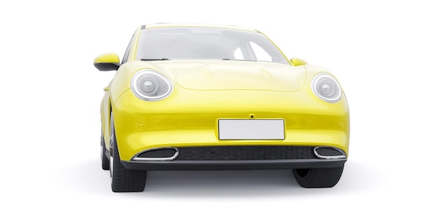 Foto gele schattige kleine elektrische hatchback auto 3d illustratie